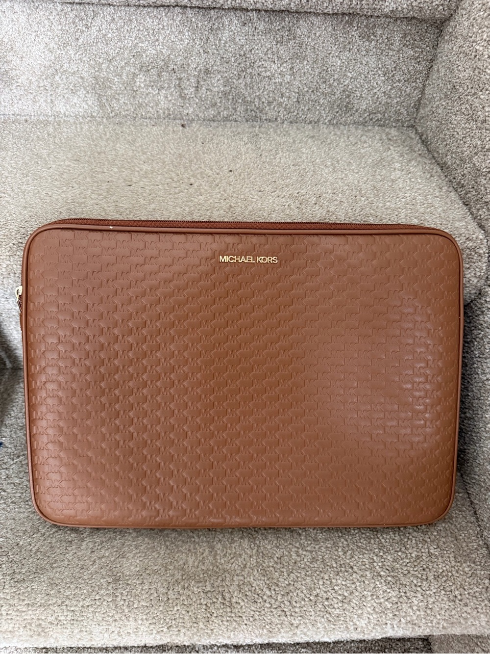 Michael Kors Tan Embossed Leather Laptop Sleeve